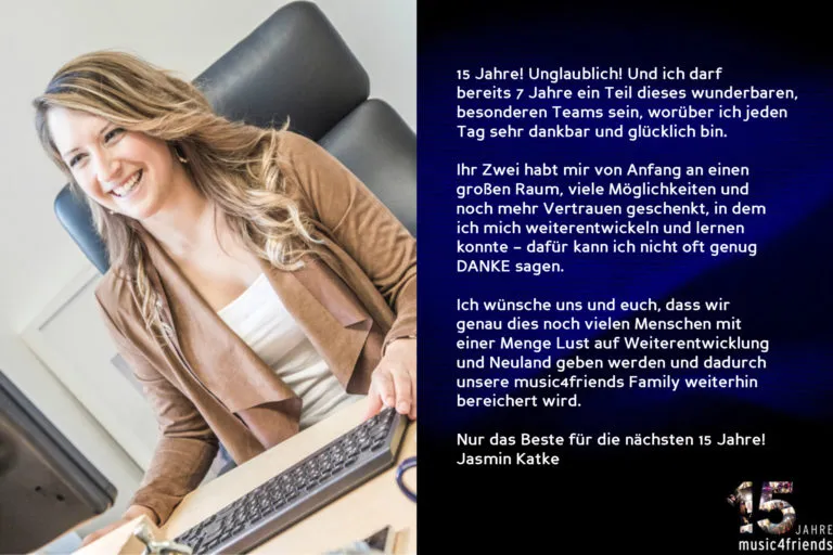 Gratulation zum 15-jährigen Jubiläum von music4friends mit Wegbegleitern.